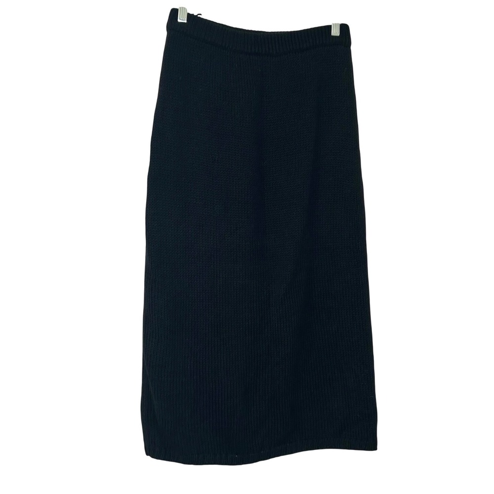 Segue Vintage Black Knit Midi Skirt Ramie Cotton Blend Size Large L resort basic